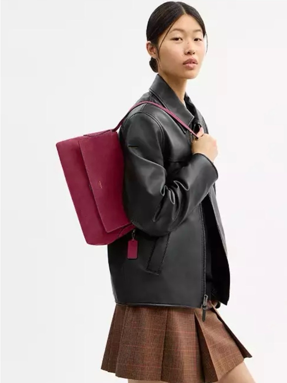 NWT Coach Chelsea 30 Dark Fuchsia Suede w matching Coach Mila Flip Wallet - Picture 3 of 7